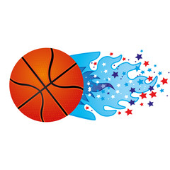 colorful olympic flame with stars and basketball ball vector illustration