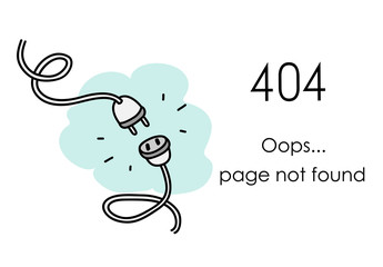 404 Page Not Found Error, a hand drawn vector doodle illustration of internet connection problem concept.