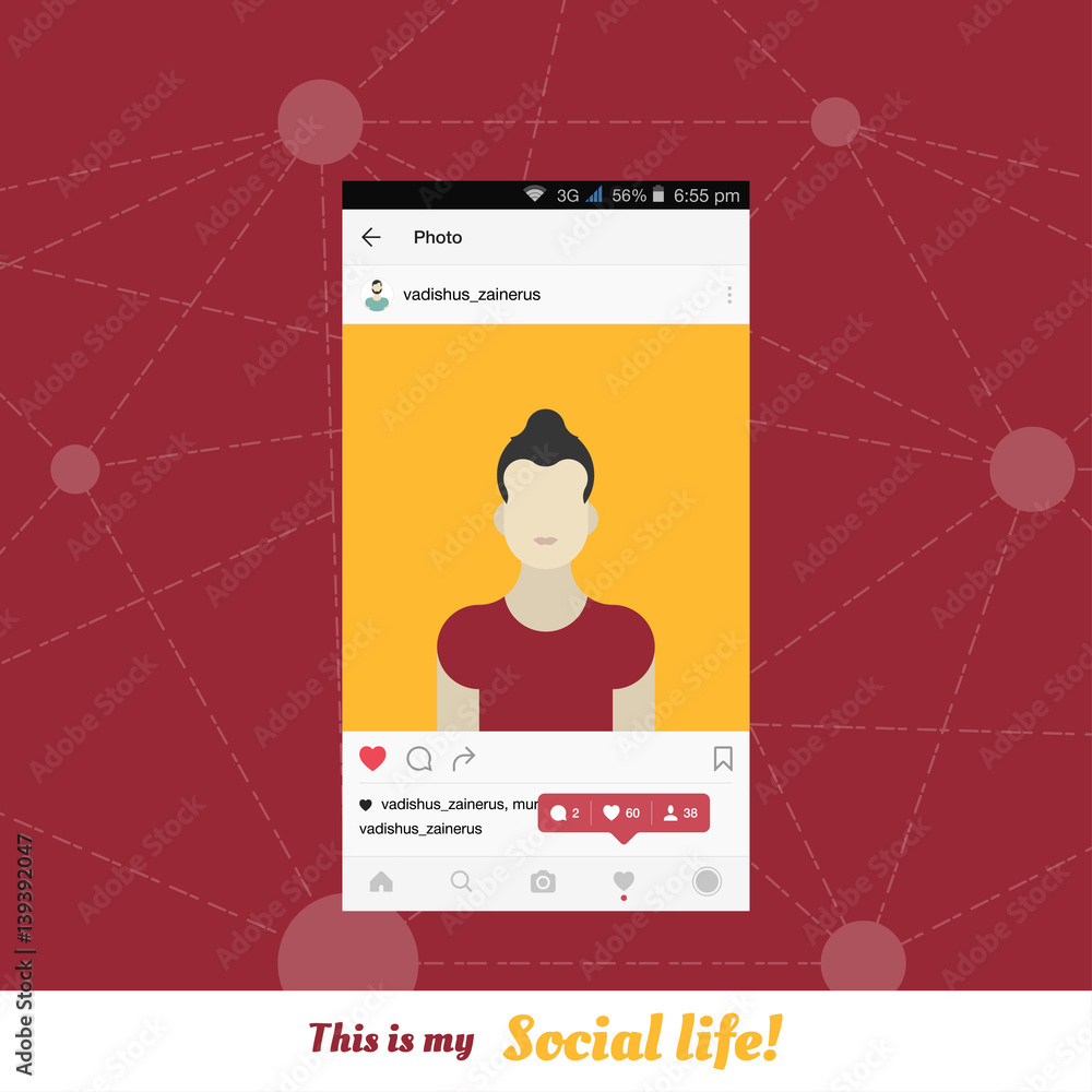 Poster my photo portrait. mobile applications for sharing photos. social life in the network. notification 