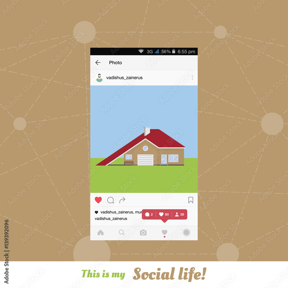 Poster this is my home. mobile applications for sharing photos. social life in the network. notification ic