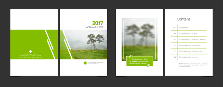 Cover design and content page template for corporate business annual report or catalog, magazine, flyer, booklet, brochure. A4 cover vector greenery concept EPS-10 sample image with Gradient Mesh.