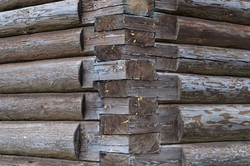 Joints of wooden logs wall