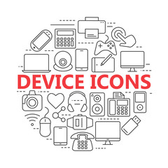 Electronic devices thin line icons.