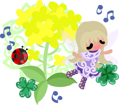 Pretty fairy and beautiful brassica and ladybug and clover