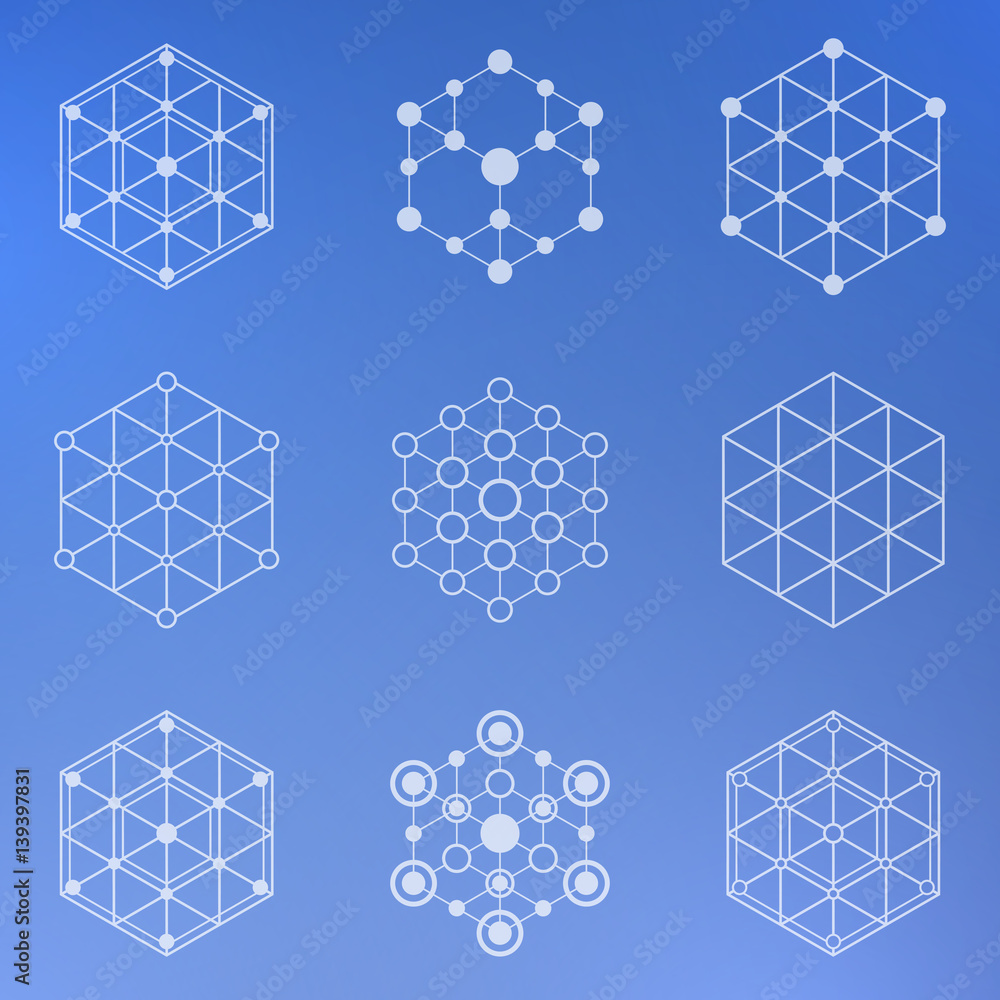 Poster set of abstract technology element on a blue background. communication. science.
