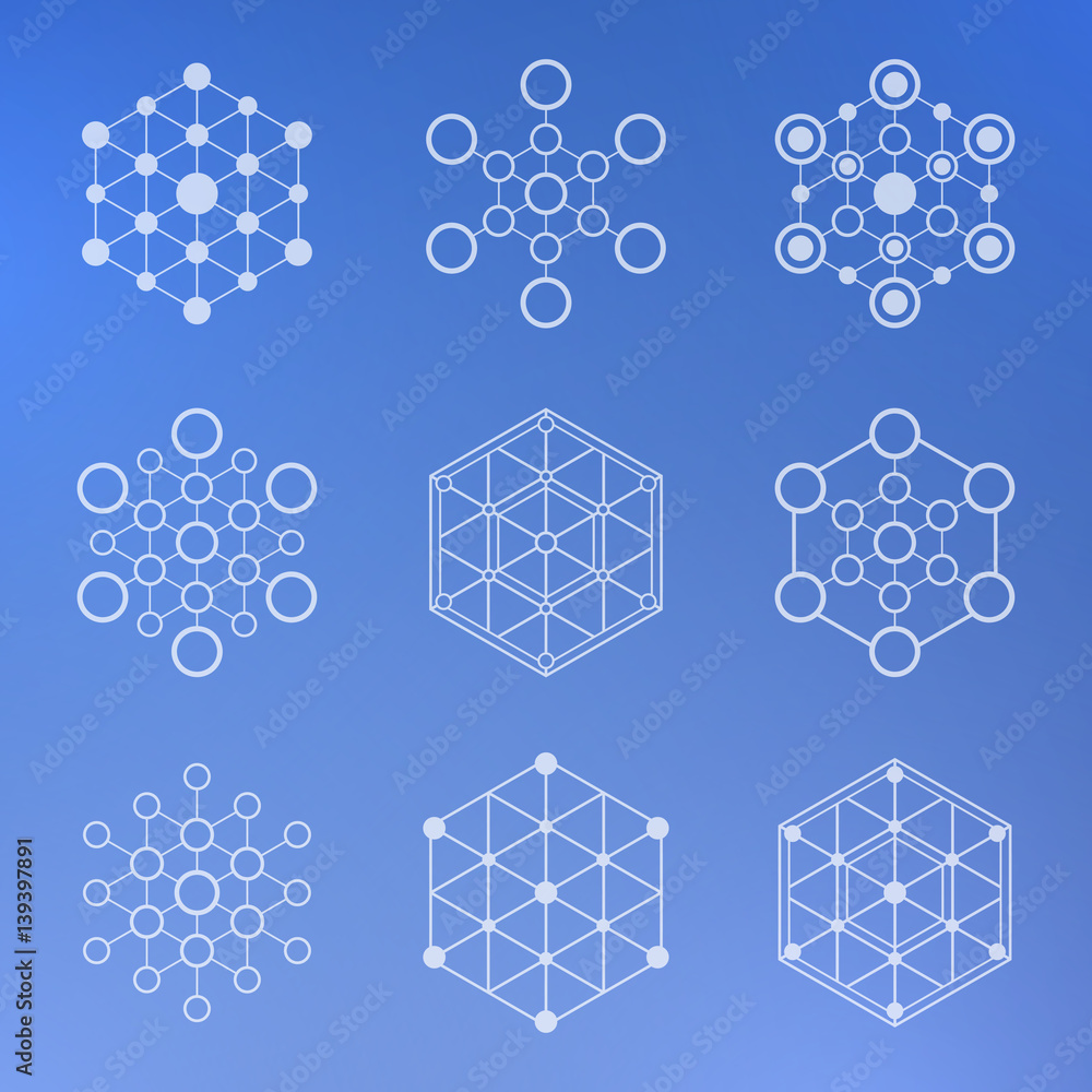 Poster set of abstract technology element on a blue background. communication. science.