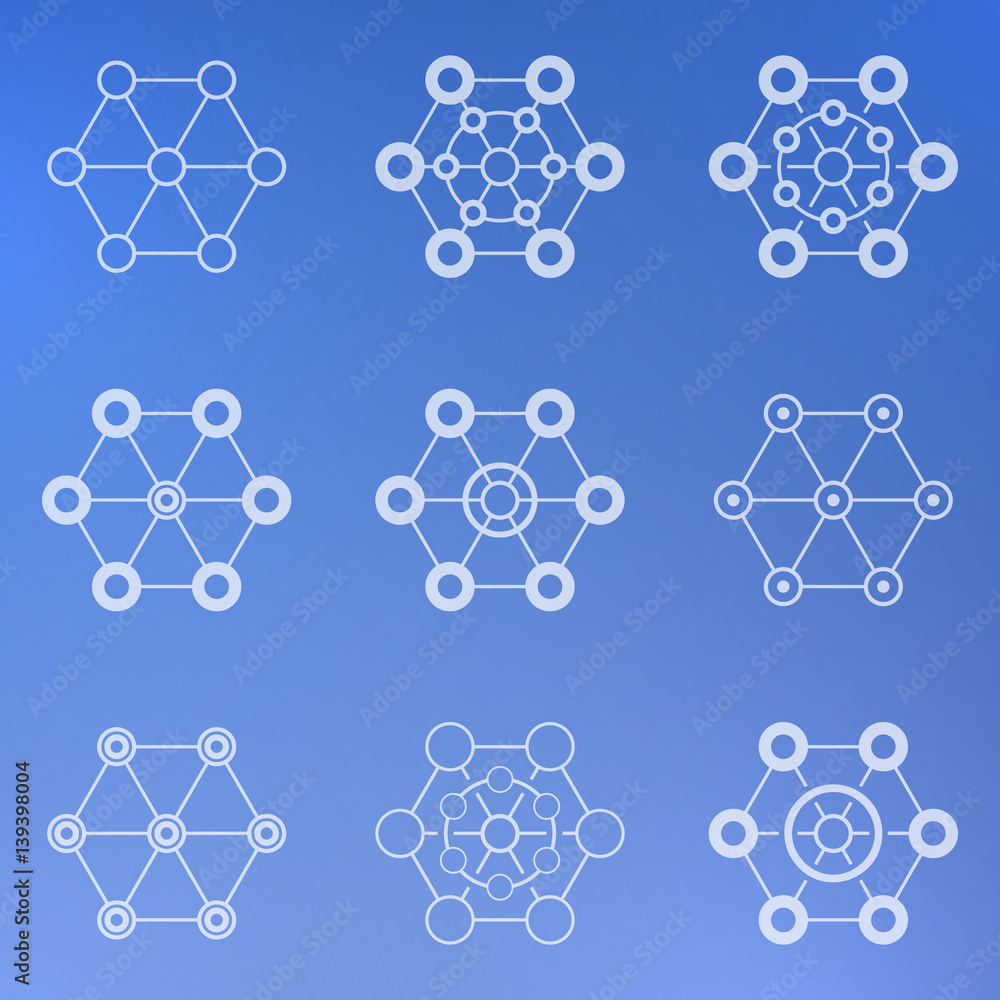 Poster set of abstract technology element on a blue background. communication. science.