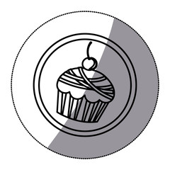 sticker silhouette circular frame with cherry cupcake icon vector illustration