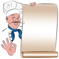 Blank menu with the image of a smiling chef