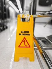 The cleaning in progress label in the factory.