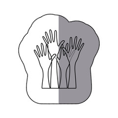 sticker sketch silhouette set hands raised icon vector illustration