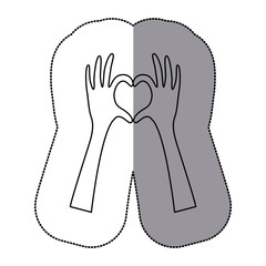 sticker silhouette hands forming heart icon flat vector illustration
