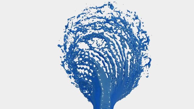 Blue Liquid tornado. Beautiful colored paint whirl. Isolated transparent vortex of liquid like whirlwind 3d animation with alpha matte. Version 3