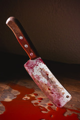 A puddle of blood and rusty knife. Murder. - 139401246