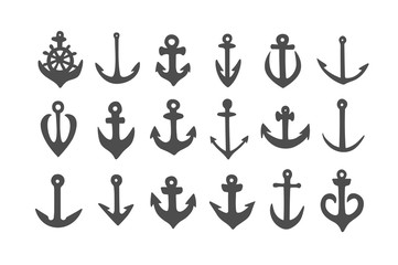 Hand drawn simple anchors set. Vector. Doodle black anchors. Hand drawn illustration