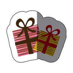 sticker colorful set collection striped gift box with ribbon wrapping vector illustration