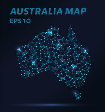 Map of Australia from points lines and triangles. The polygon shape in the form of a map of Australia on a dark background. Vector illustration.