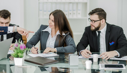 successful business team is preparing a presentation of a new financial project