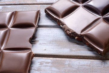 chocolate bar on wooden background