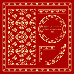 Vintage Chinese Frame Pattern Set Spiral Cross Vine Flower