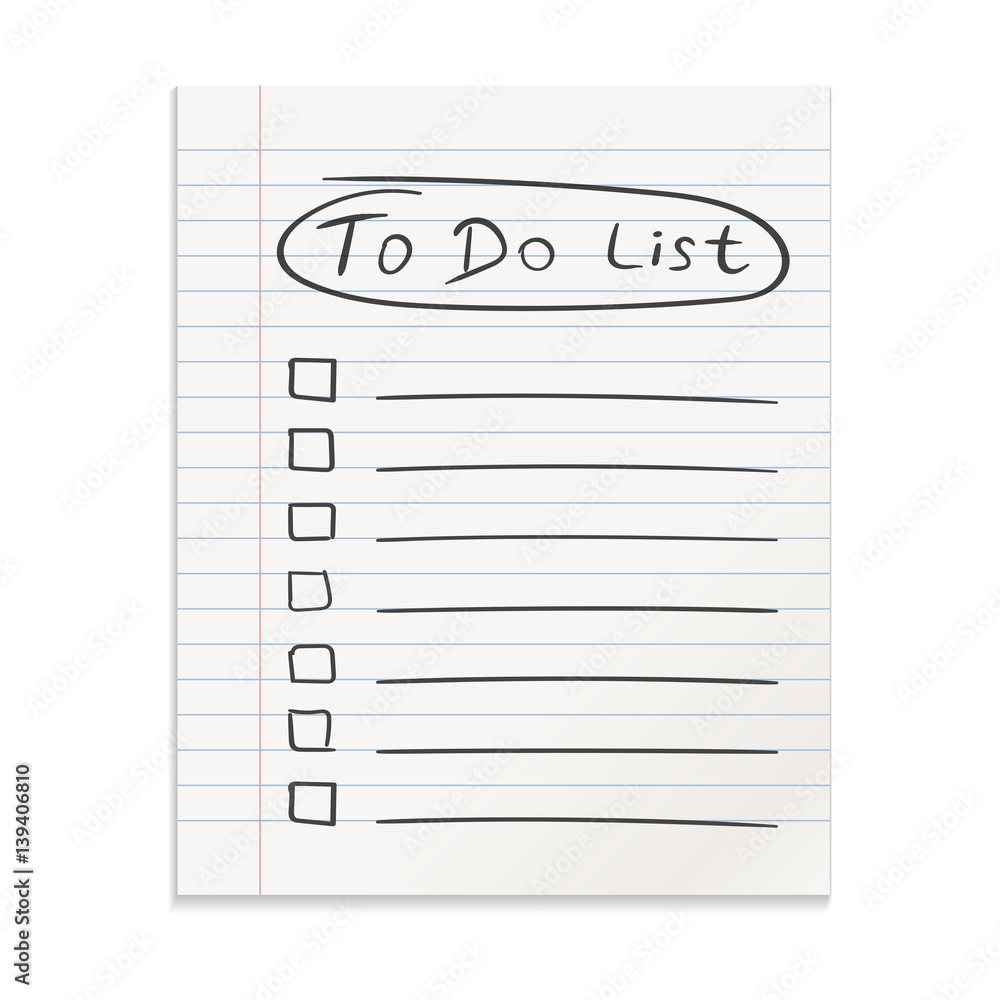Poster realistic line paper note. to do list icon with hand drawn text. school business diary. office stati