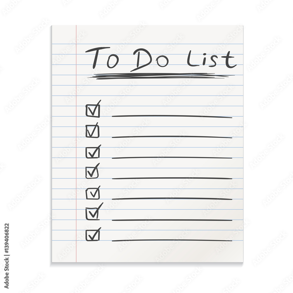 Poster realistic line paper note. to do list icon with hand drawn text. school business diary. office stati