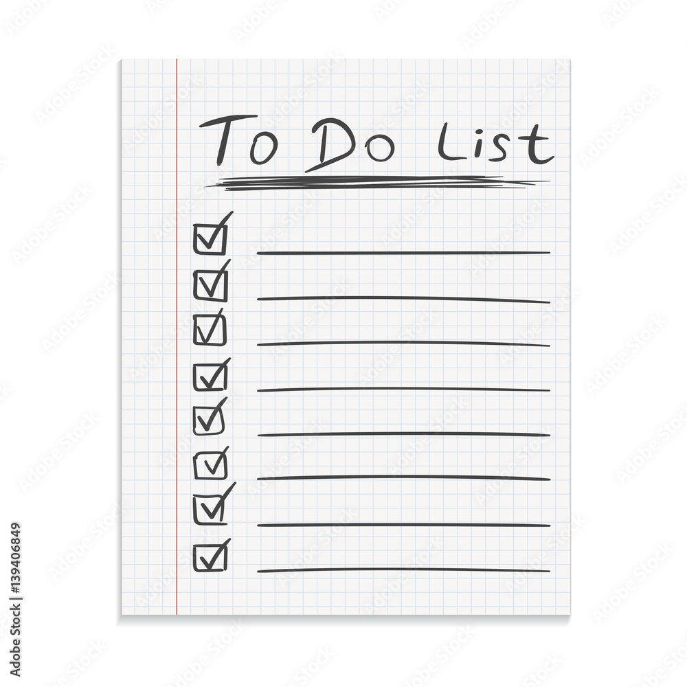 Poster realistic paper note. to do list icon with hand drawn text. school business diary. office stationery