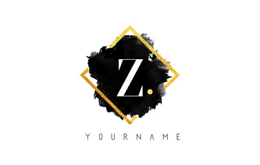 Z Letter Logo Design with Black Stroke and Golden Frame.