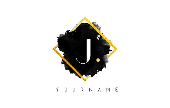 J Letter Logo Design with Black Stroke and Golden Frame.