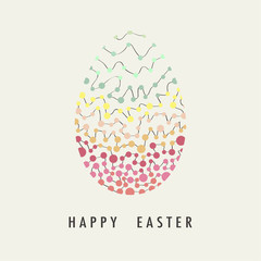 Cover design for the day of happy Easter.Conceptual drawing of Easter eggs.Shown Easter egg consisting of  different colors.Egg on a beige background.The phrase happy Easter on a beige background.