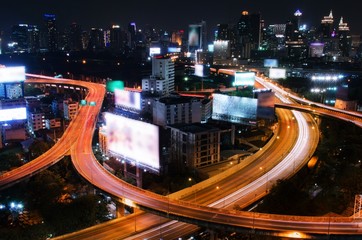 top view of Bangkok city night for background, Thailand with color tone effect.