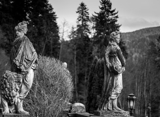 Ancient statues in black and white
