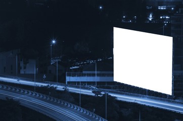 blank billboard for new advertisement at Motorway, Expressway in city at night, color tone effect.