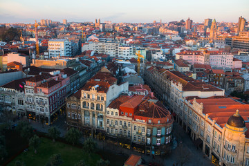 Bird's-eye view of old Porto downtown, Portugal.