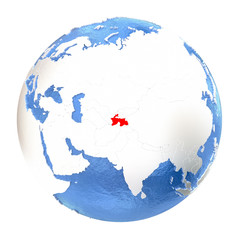 Tajikistan on globe isolated on white