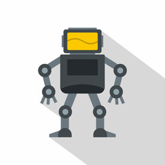 Grey robot with monitor head icon, flat style