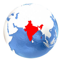 India on globe isolated on white