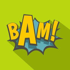 BAM, comic book explosion icon, flat style