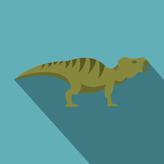 Striped hadrosaurid dinosaur icon, flat style