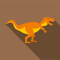Orange tyrannosaur dinosaur icon, flat style