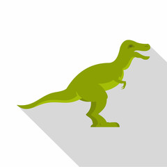 Green theropod dinosaur icon, flat style