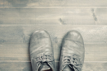 abstract art of shoes on the wood background