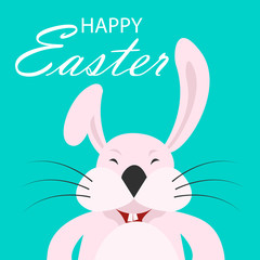 Colorful Happy Easter greeting card with rabbit, bunny, eggs and banners