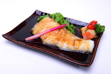 Gindara Teriyaki , Grilled Black Cod fish with soy sauce , isolated on white background (with Clipping Path)