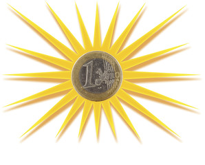 Euro coin inscribed in the sun
