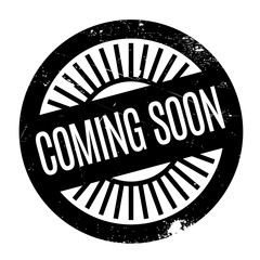 Coming Soon rubber stamp. Grunge design with dust scratches. Effects can be easily removed for a clean, crisp look. Color is easily changed.
