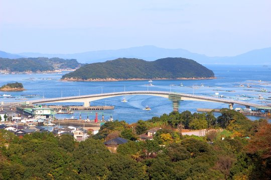 長島町　薄井漁港と竹島大橋