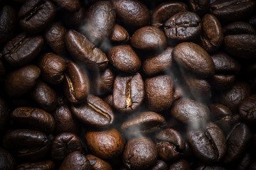 Closeup of hot coffee beans