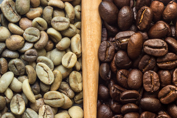 Raw and roasted coffee beans
