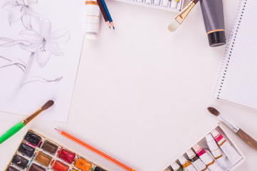 Set for painting. top view